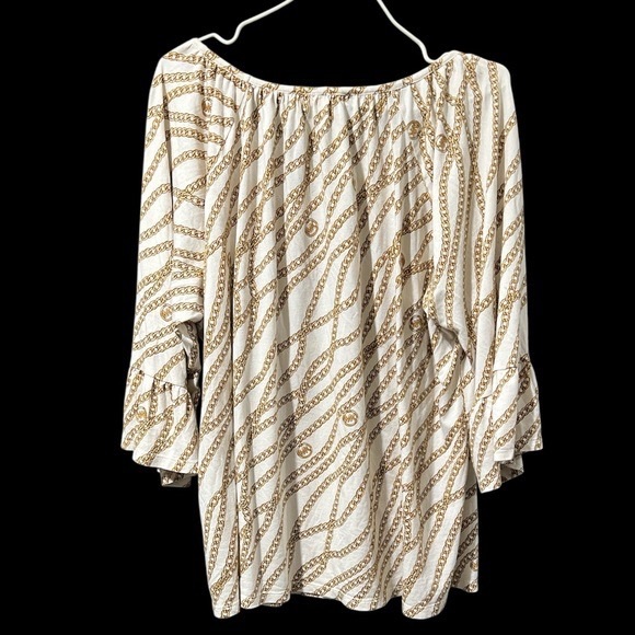 MICHAEL KORS 2X BONEGOLD CHAIN PEASANT STYLE BLOUSE COTTON MODAL - Picture 2 of 7